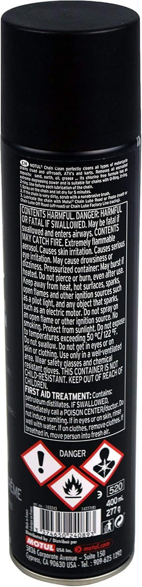 Motul lubricant applied to chain link demonstrating long-lasting protection and adhesion