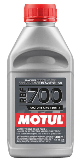 Motul RBF 700 front bottle showing product and capacity for track-ready reliability