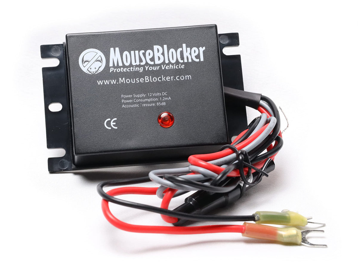 MouseBlocker front view under hood showing compact deterrent protecting wiring
