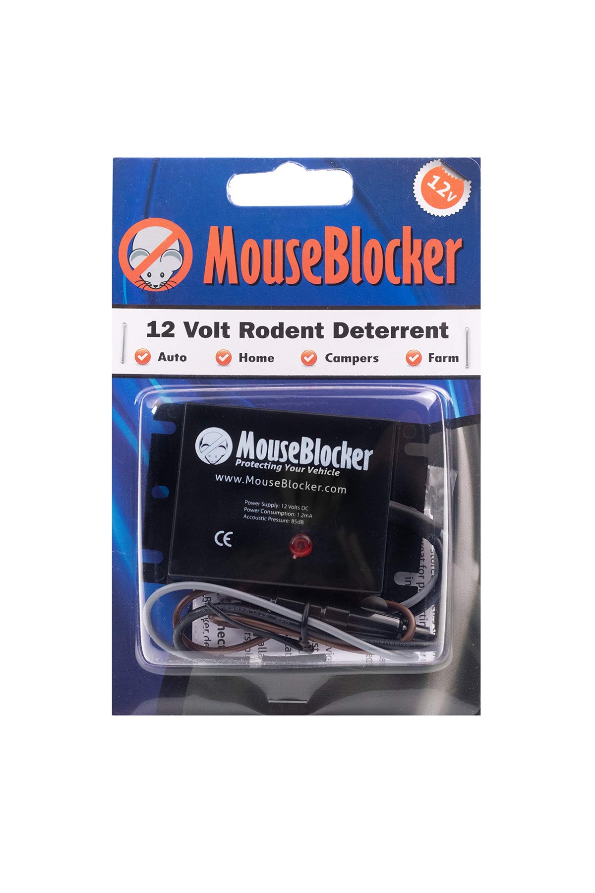 MouseBlocker installed by battery terminal illustrating simple two-wire hookup benefit