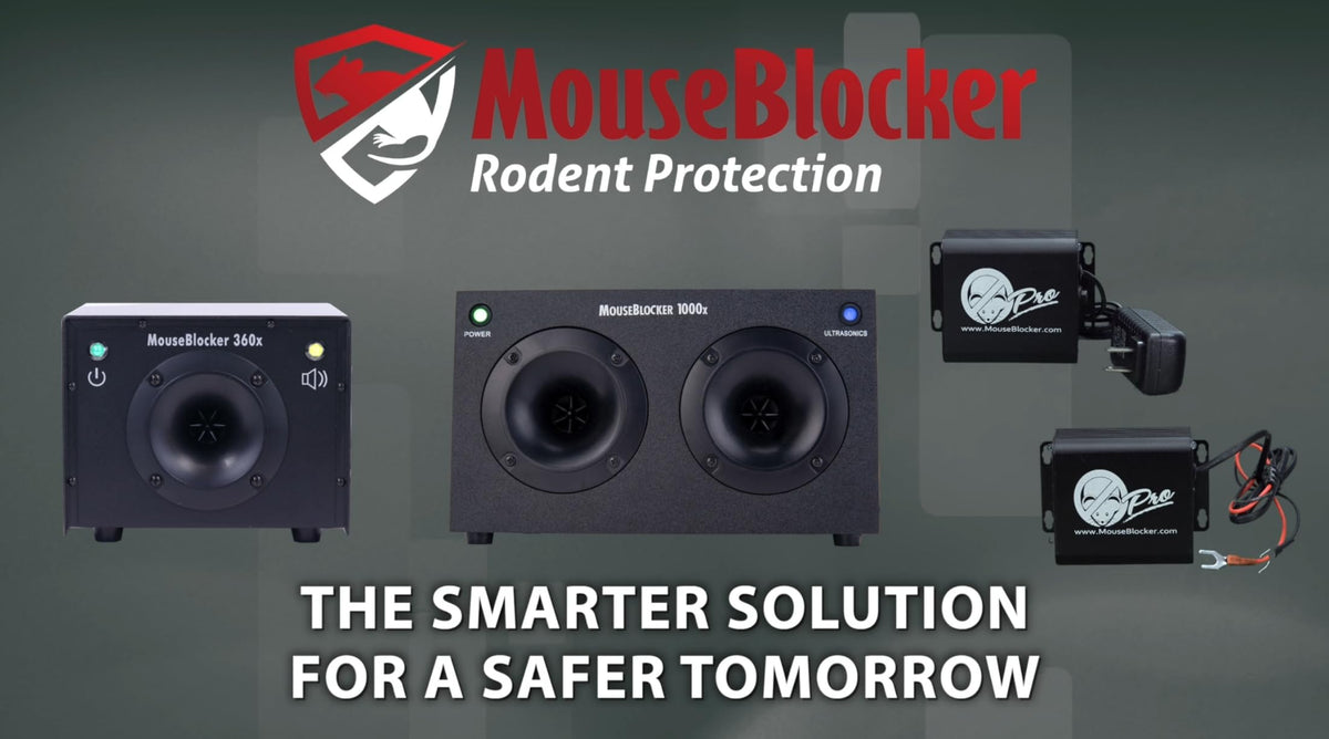 MouseBlocker in garage lifestyle shot showing continuous vehicle protection