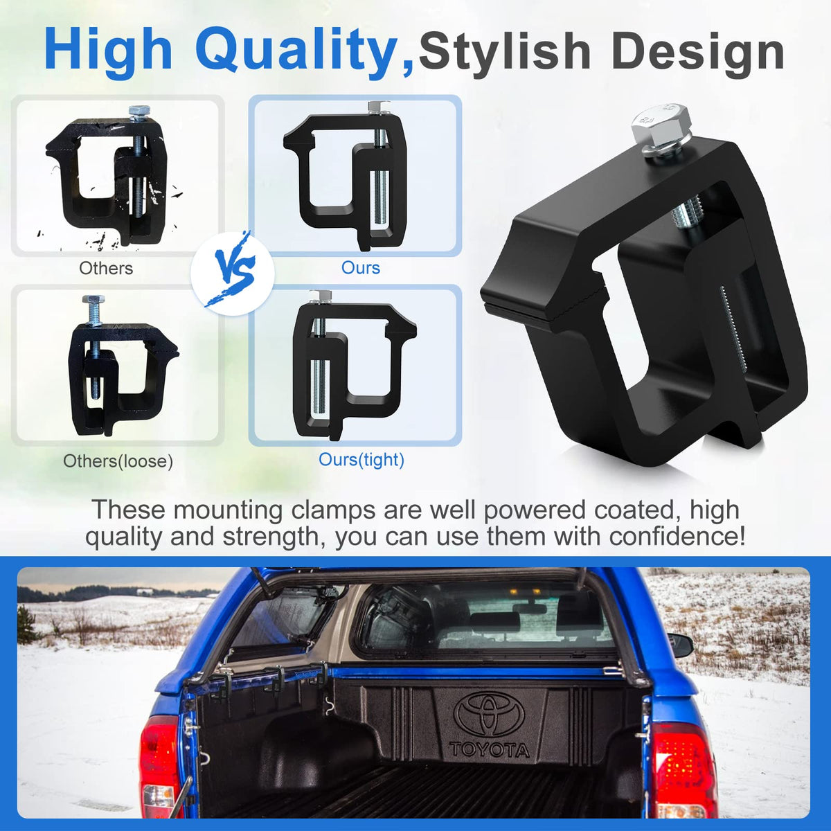 moveland clamps holding camper shell side rail for steady on-road performance
