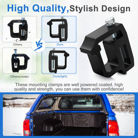 moveland clamps holding camper shell side rail for steady on-road performance