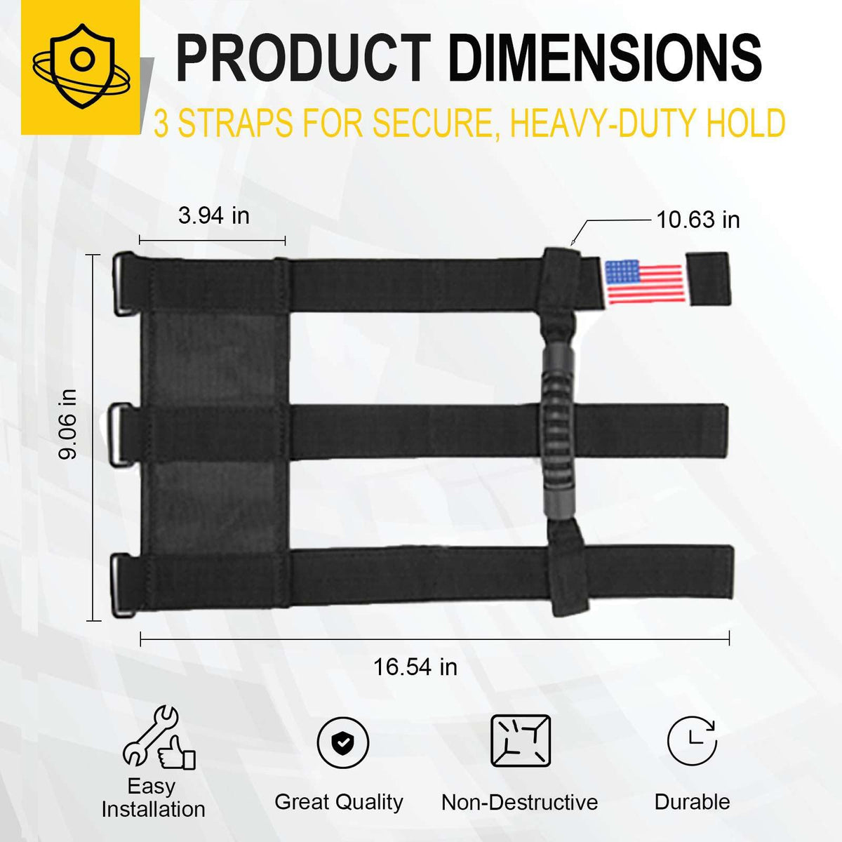moveland strap attachment triple fastener view showing three hook-and-loop straps for secure hold