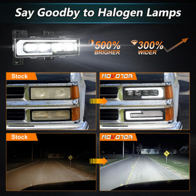 MOVOTOR headlight installed on Silverado demonstrating modernized front-end look