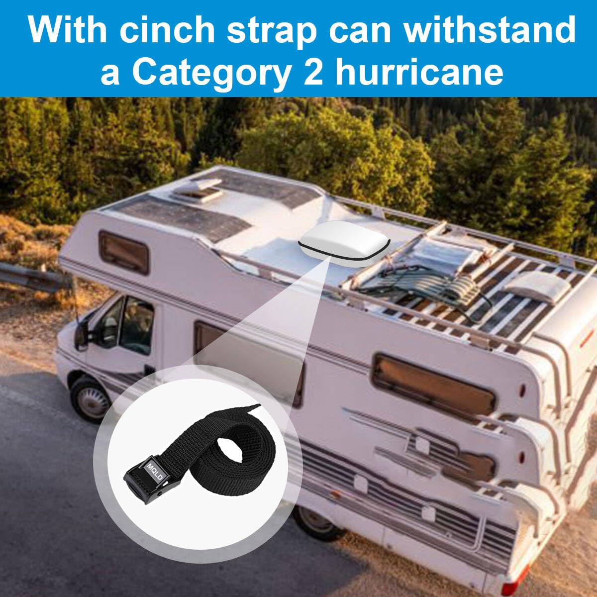 MQLD buckle and clinch strap detail ensuring windproof fastening benefit