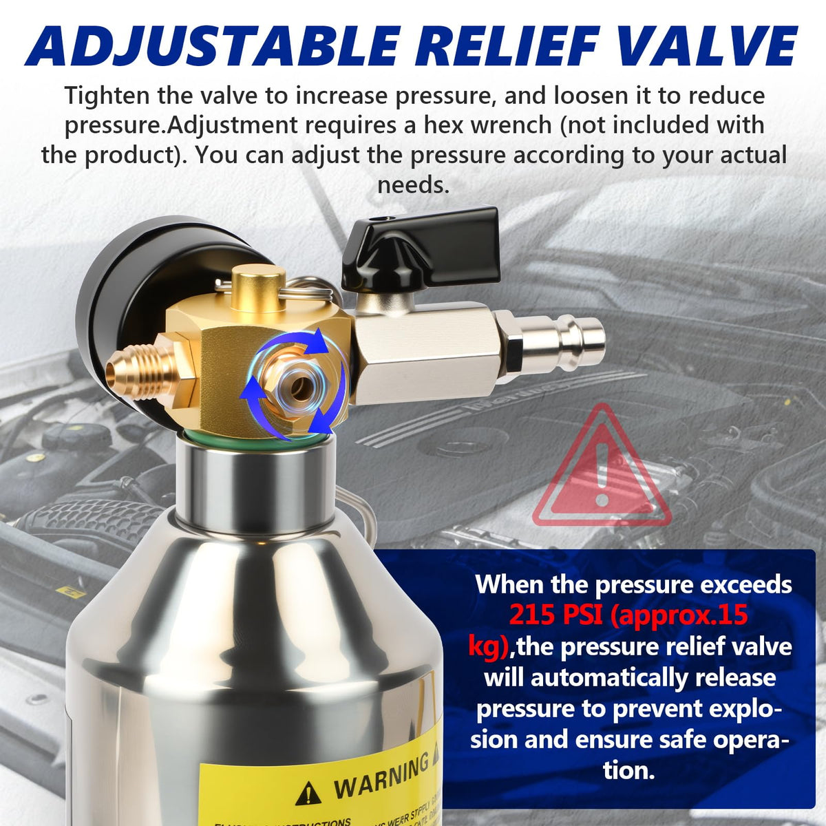 MR CARTOOL dual-scale 0–220 PSI gauge close-up for precise pressure monitoring