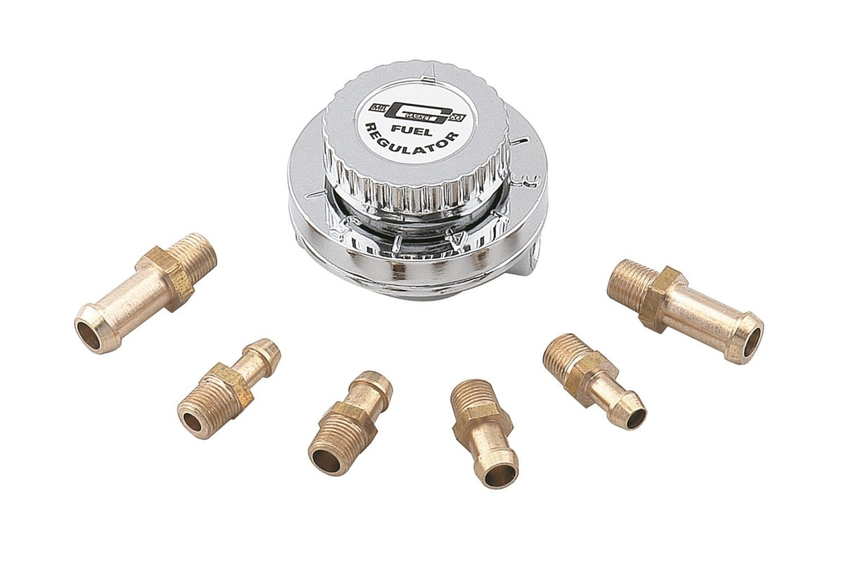 Mr. Gasket 9710 front view chrome regulator showing polished finish and fitment benefit