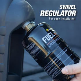 Mr Heater product label and safety markings showing built-in safety features and reassurance