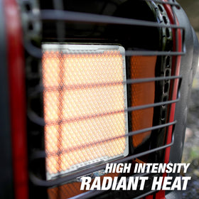 Mr Heater in a campsite scene providing immediate warmth for outdoor gatherings