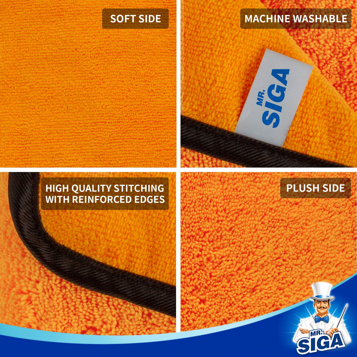 MR.SIGA soft polishing side close-up showing lint-free, scratch-safe finish