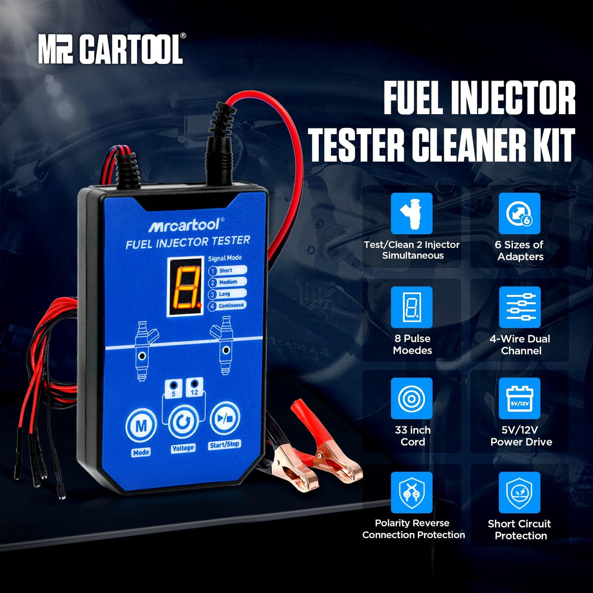 MR CARTOOL voltage selector close-up highlighting 5V and 12V selection safety