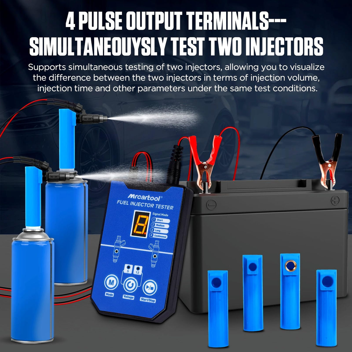 MR CARTOOL dual output terminals enabling simultaneous testing of two injectors