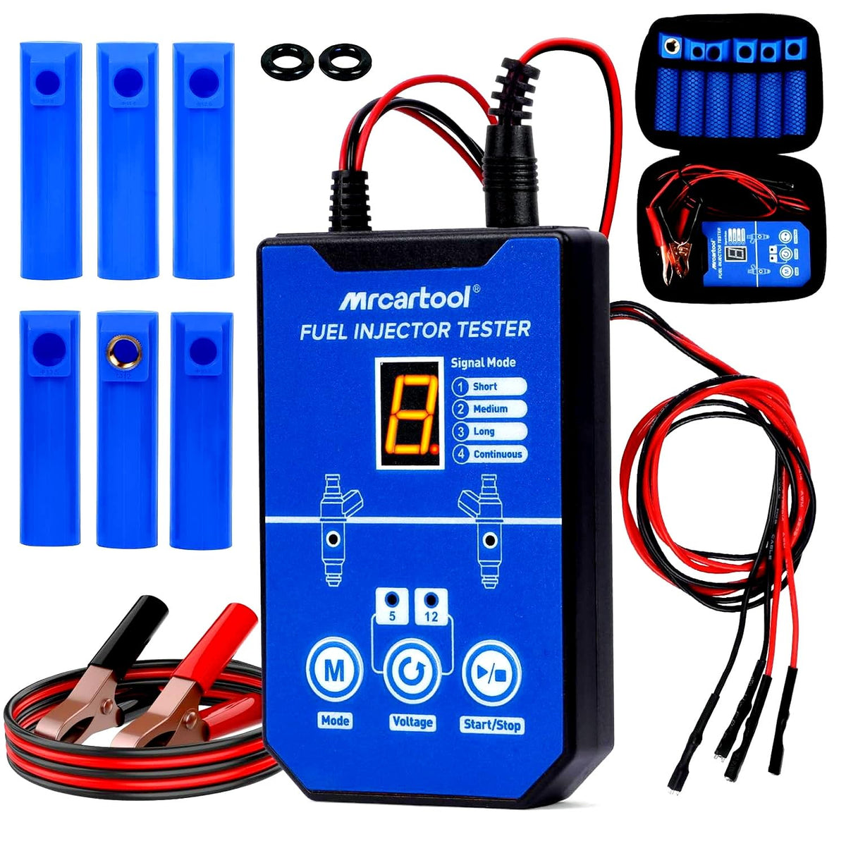 MR CARTOOL tester connected on a workbench during a real injector diagnostic session