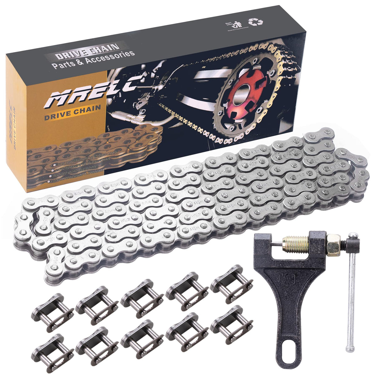 MRELC front view of 415H-110L chain kit showing all included parts and durability
