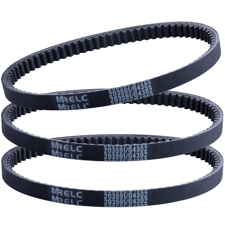 MRELC 3-pack belts front view showing three replacement belts and packaging, ready for maintenance