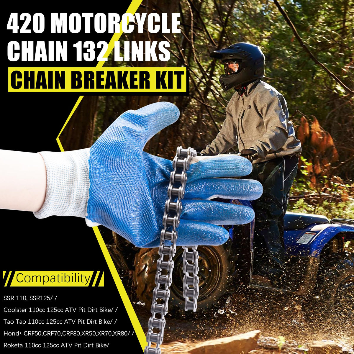 MRELC chain installed on pit bike sprocket showing correct fit and performance benefit
