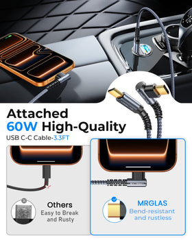 MRGLAS charger in car cupholder showing small scale and no obstruction for drivers