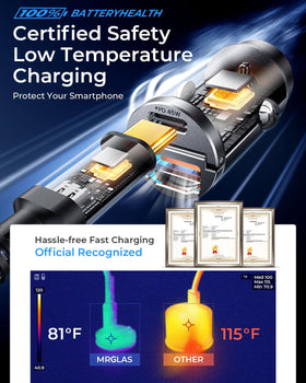 MRGLAS charging smartphone in car scene showing fast charging while driving safely