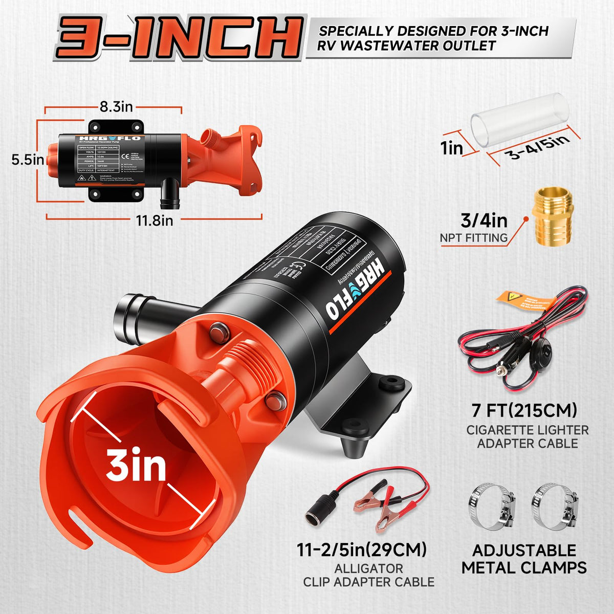 MRGVFLO attached to a 3-inch RV waste outlet for fast, secure sewage transfer