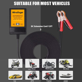 Mroinge long 12ft cable laid out to show reach and ease of placement away from battery