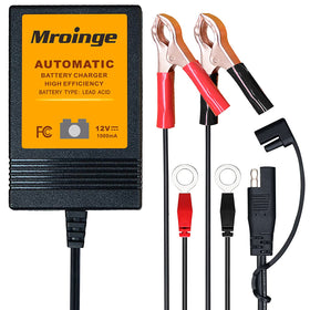 Mroinge charger front view showing compact housing and connectors for reliable maintenance