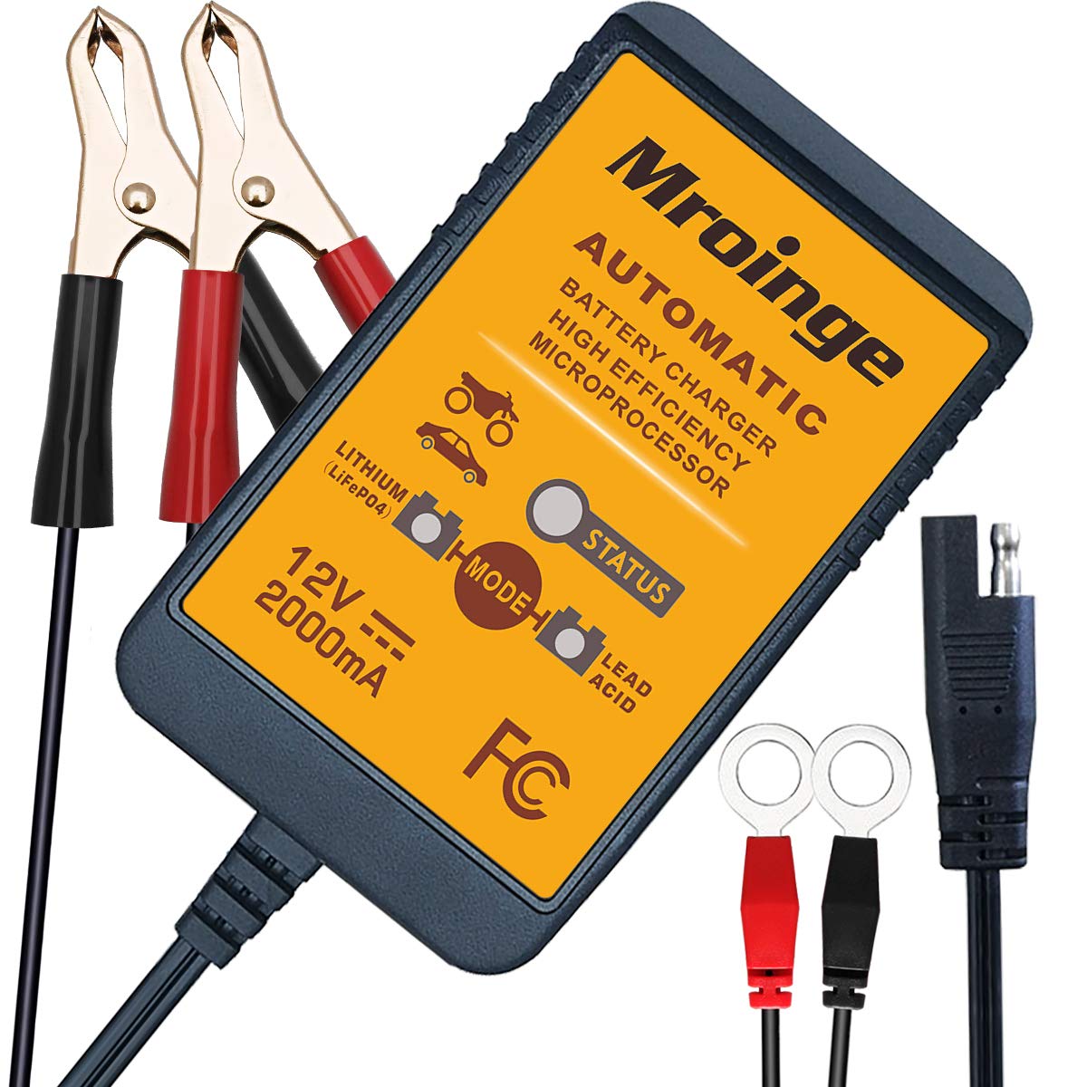 Mroinge front view of charger showing compact housing and ports, reliable maintenance