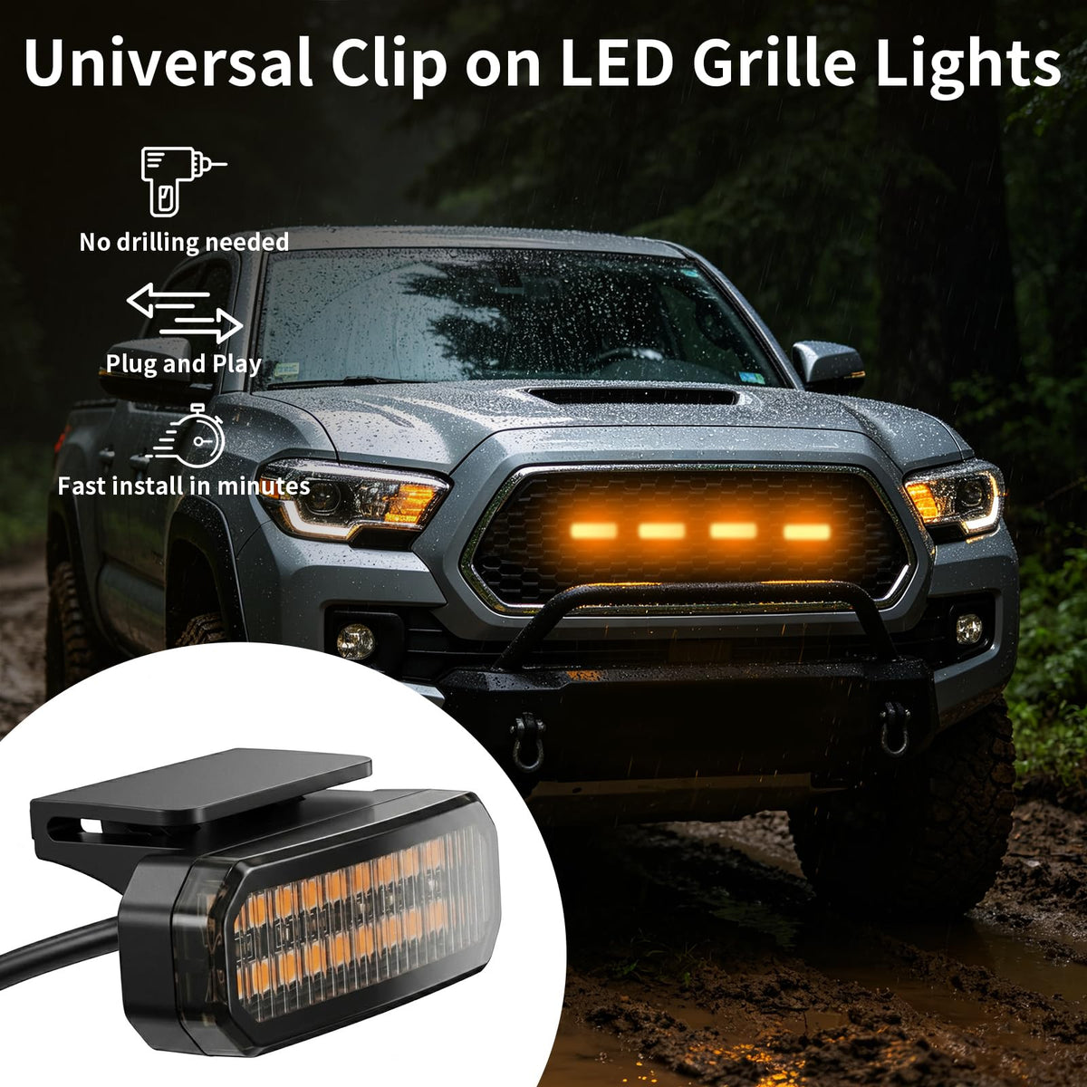 MRRCYUR clip mount detail on grille bar demonstrating tool-free attachment
