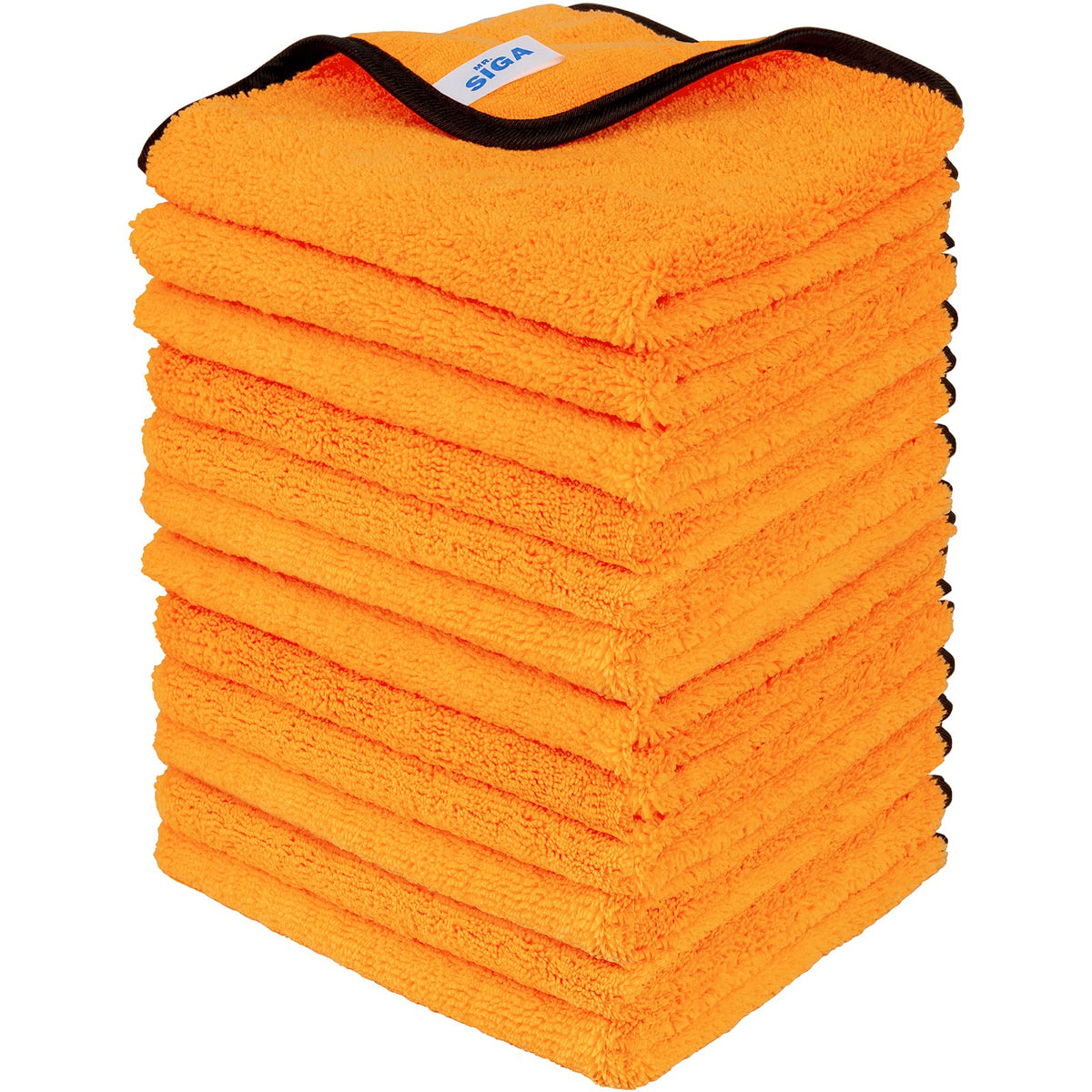 MR.SIGA front packaging showing 12-pack microfiber towels and benefits