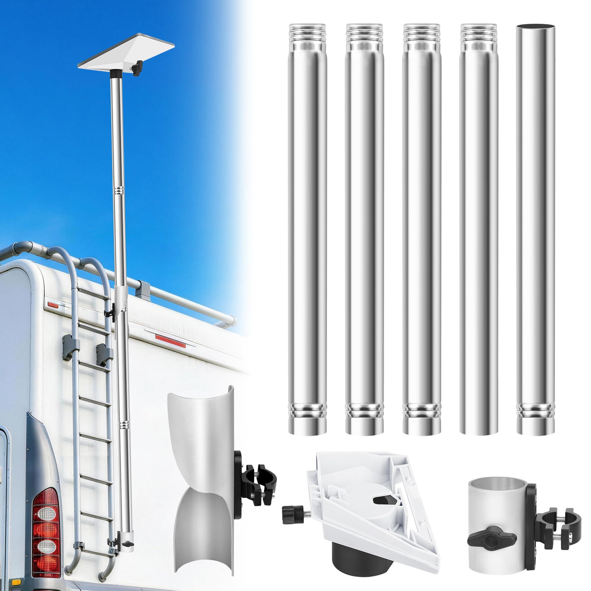 Mskekit showing Starlink Mini mounted front on RV ladder for stable reception