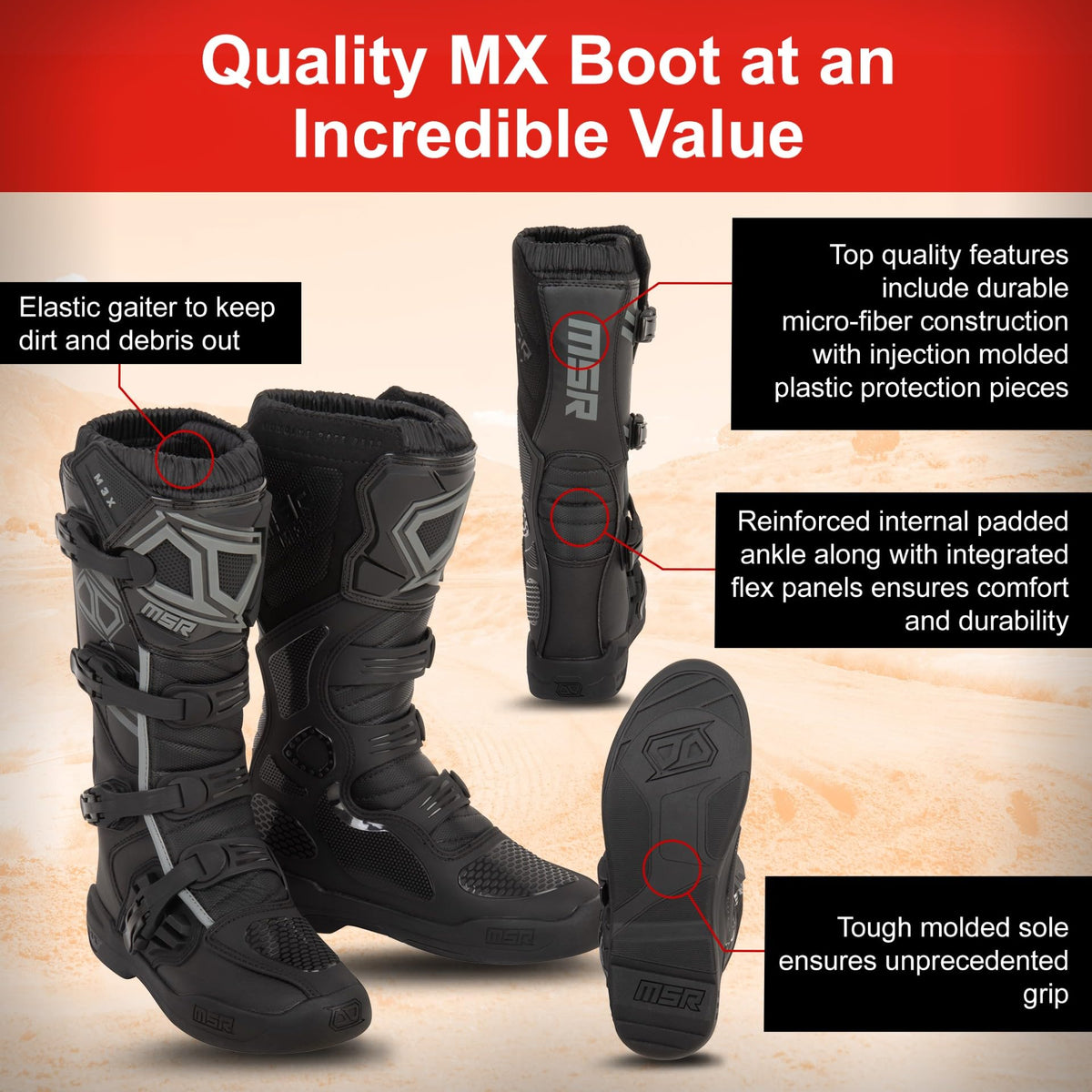 MSR M3X side view highlighting adjustable buckles for secure customized fit