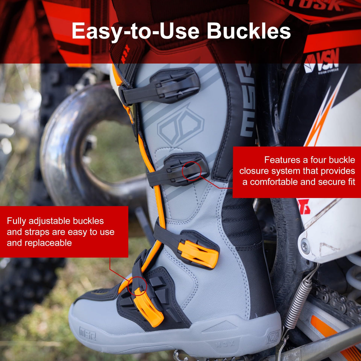 MSR M3X close-up of elastic gaiter sealing out debris for cleaner rides