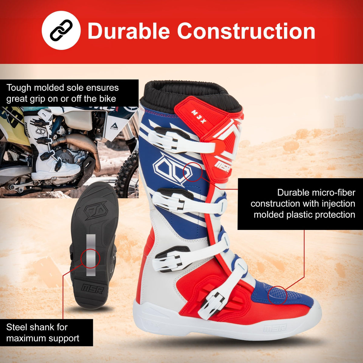 MSR youth M3X rear gaiter detail blocking debris for cleaner, protected rides
