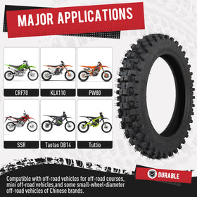 Mtilieosa tire beside a ruler showing size comparison for accurate fit confirmation
