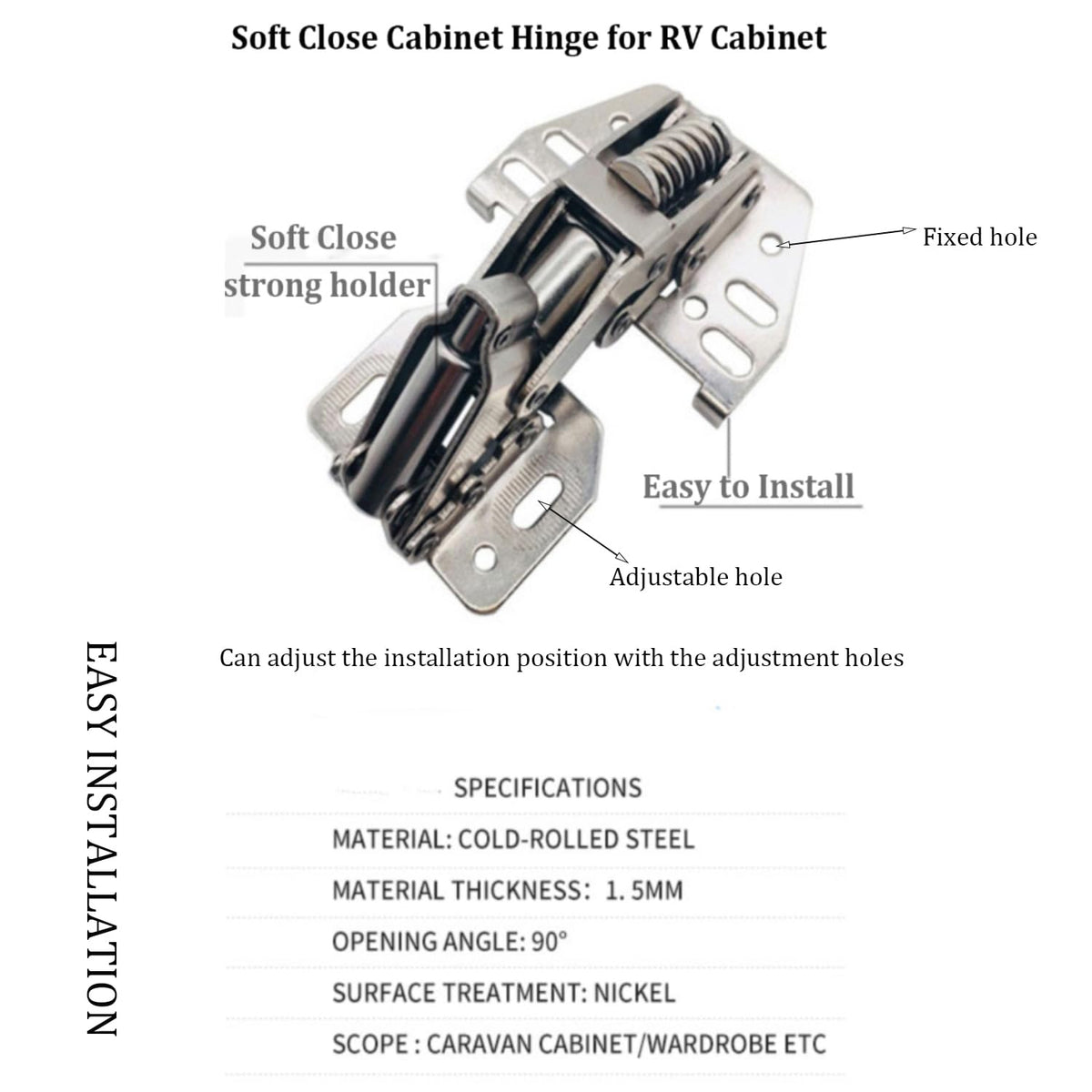 MTSmart hinge installed on RV overhead cabinet reducing road noise