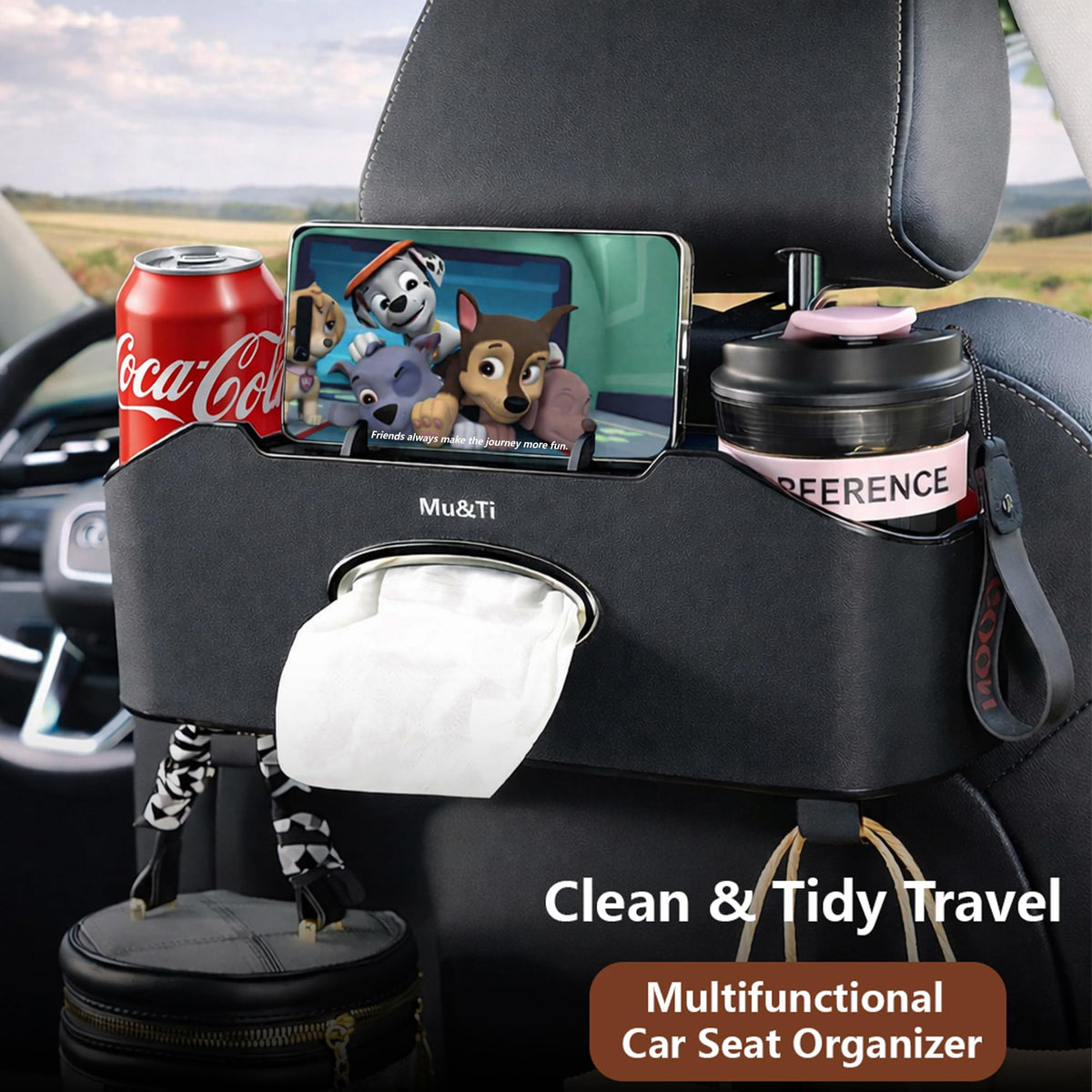 Mu&Ti close-up on dual cup holders keeping drinks upright and spill risk reduced