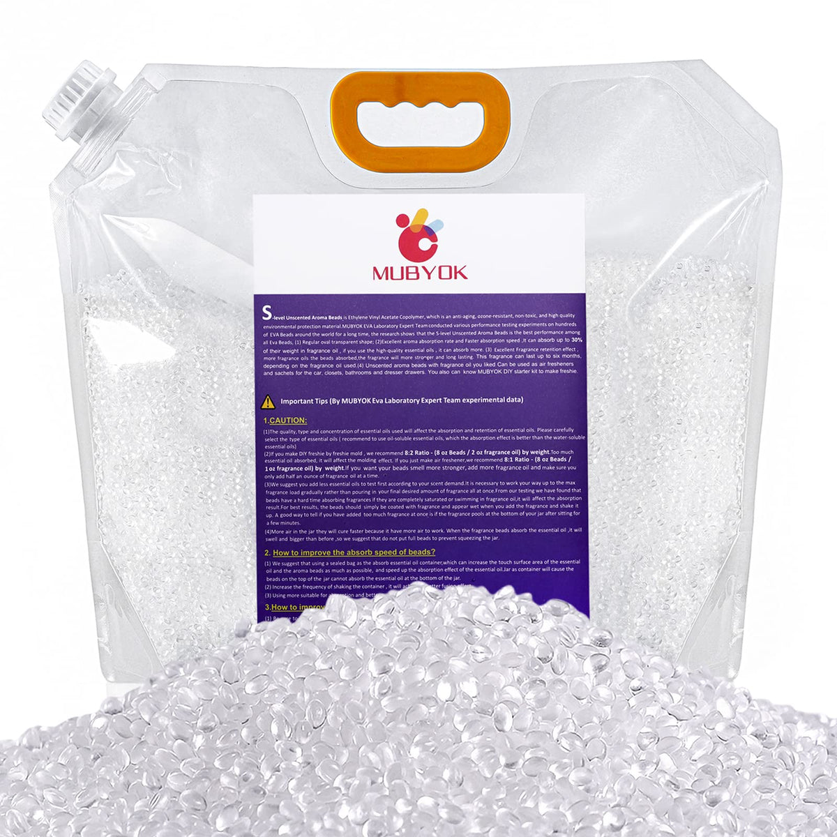 MUBYOK front bulk packaging showing 7lb bead bag and branding for easy storage
