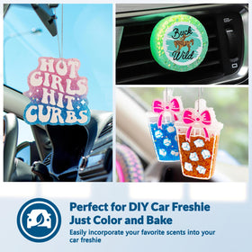 MUBYOK lifestyle shot in car interior demonstrating fragrance use and freshness