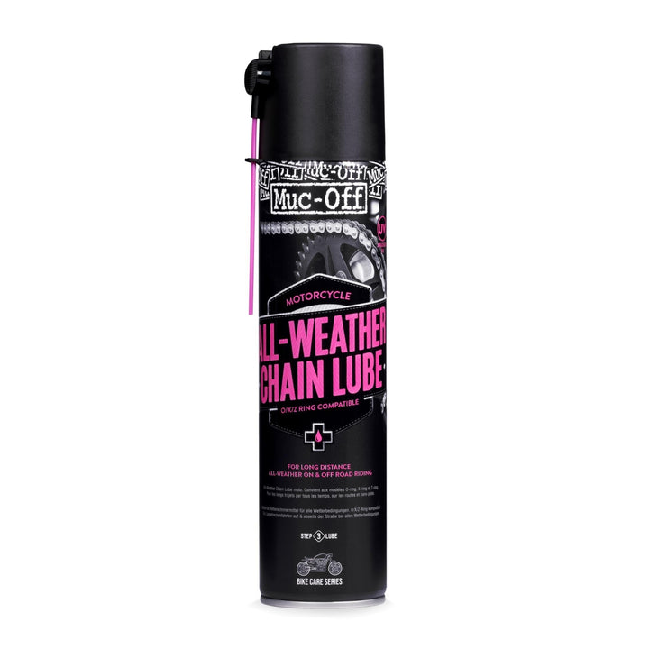 Muc-Off front can showing 400ml label and weatherproof claim