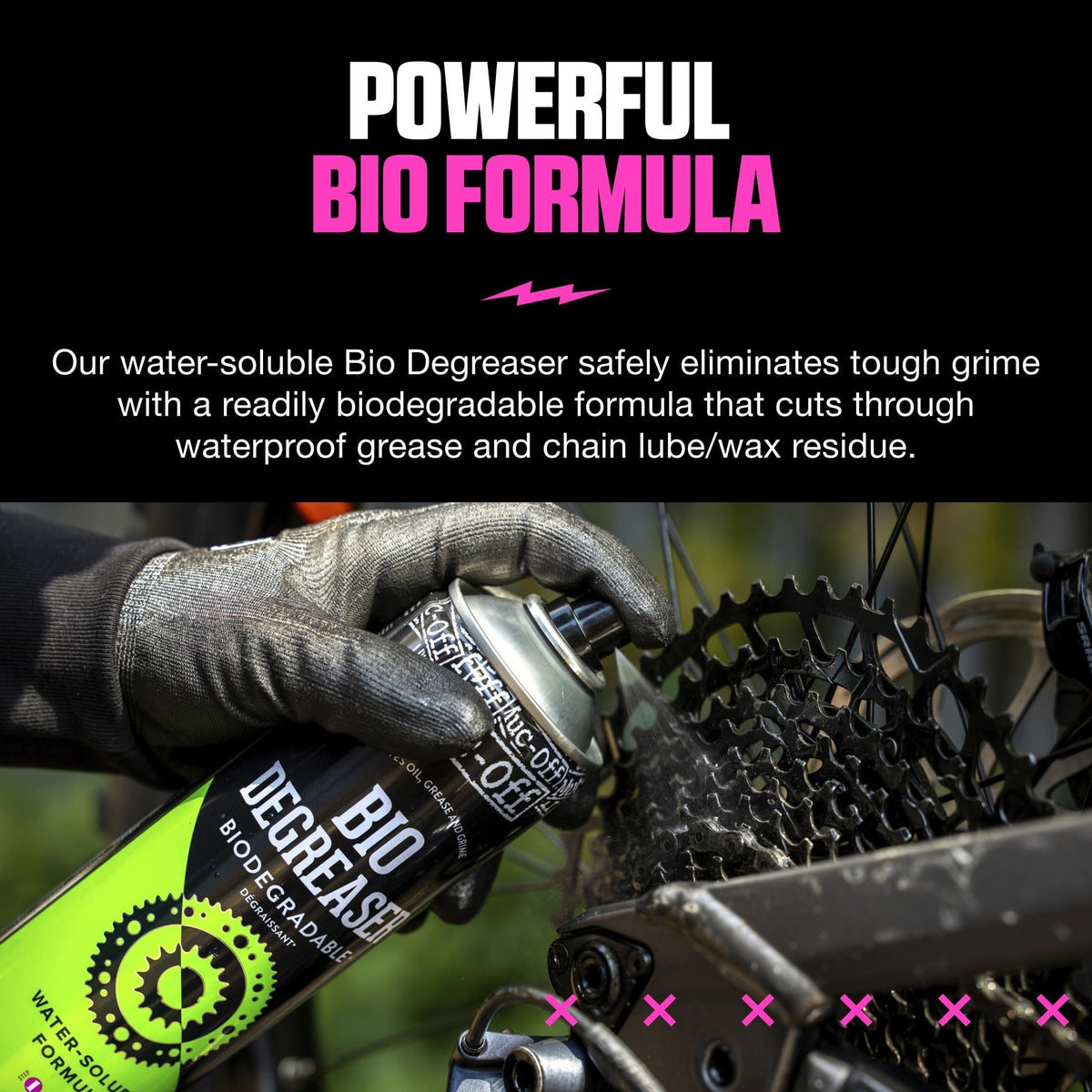 Muc-Off degreaser pouring texture demonstrating concentrated cleaning power