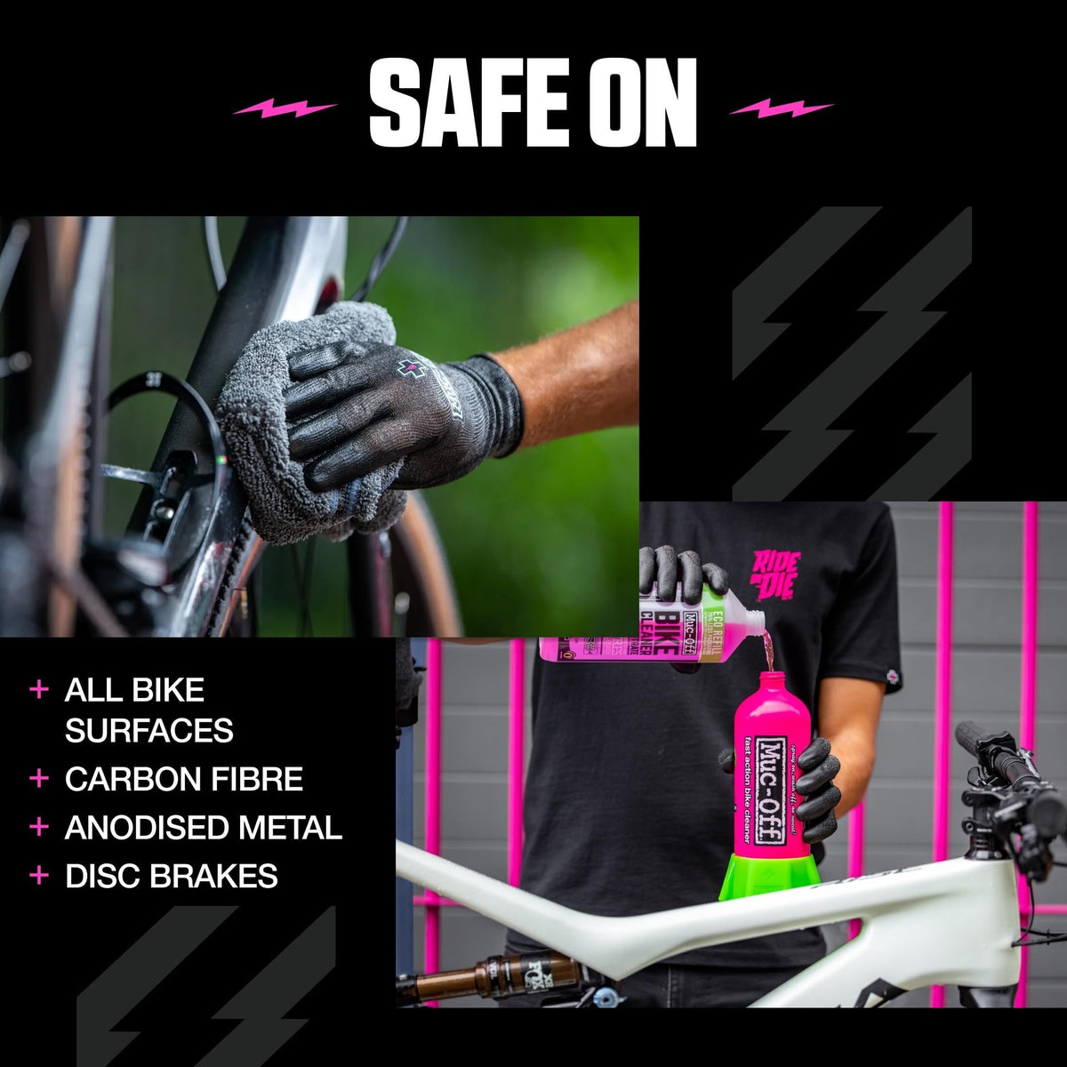 Muc-Off concentrate applied to chain showing effective degreasing action