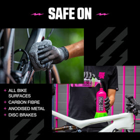 Muc-Off concentrate applied to chain showing effective degreasing action