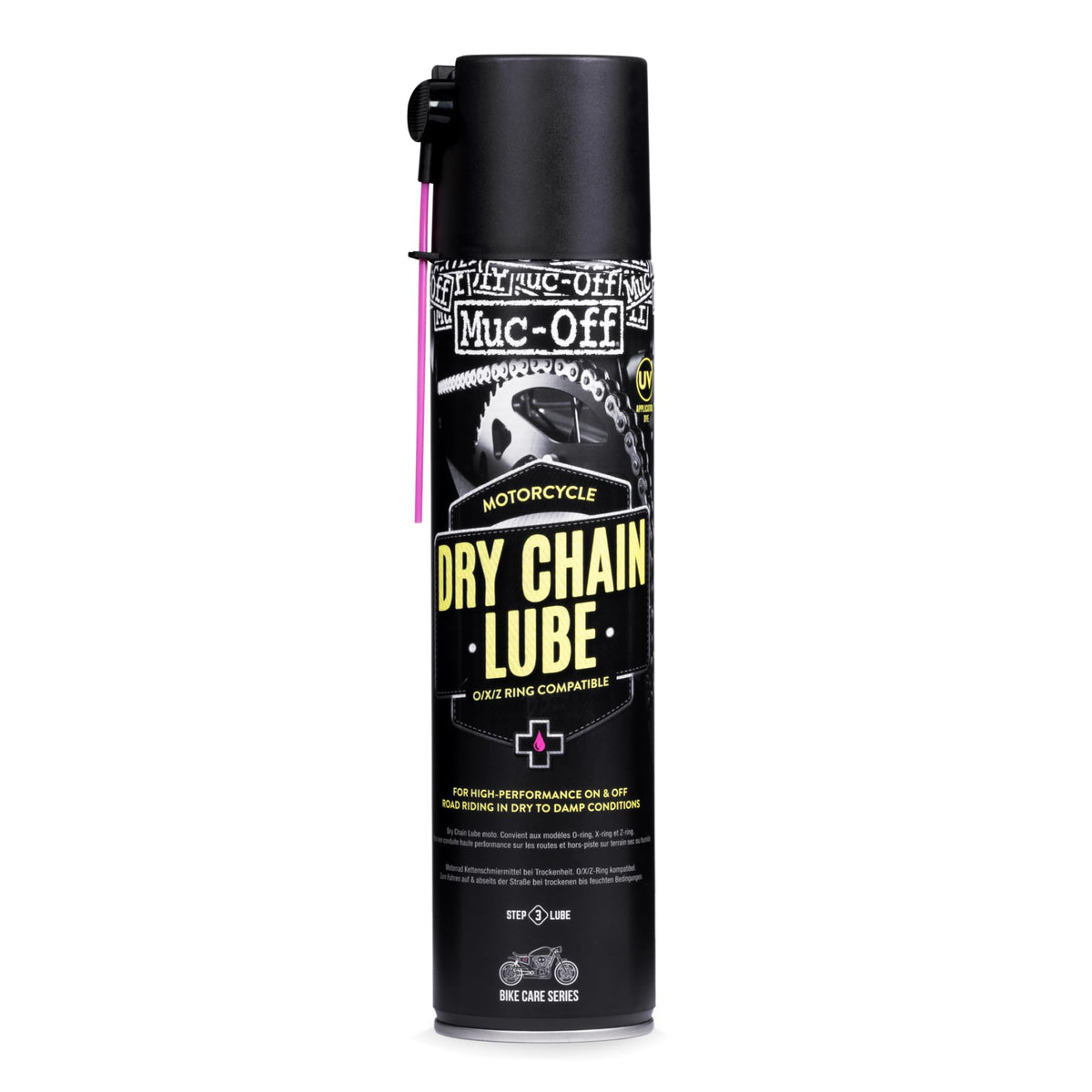 Muc-Off front label showing product name and purpose for clear identification