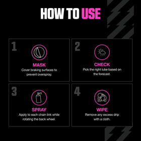 Muc-Off bottle beside a chain for size comparison and application readiness