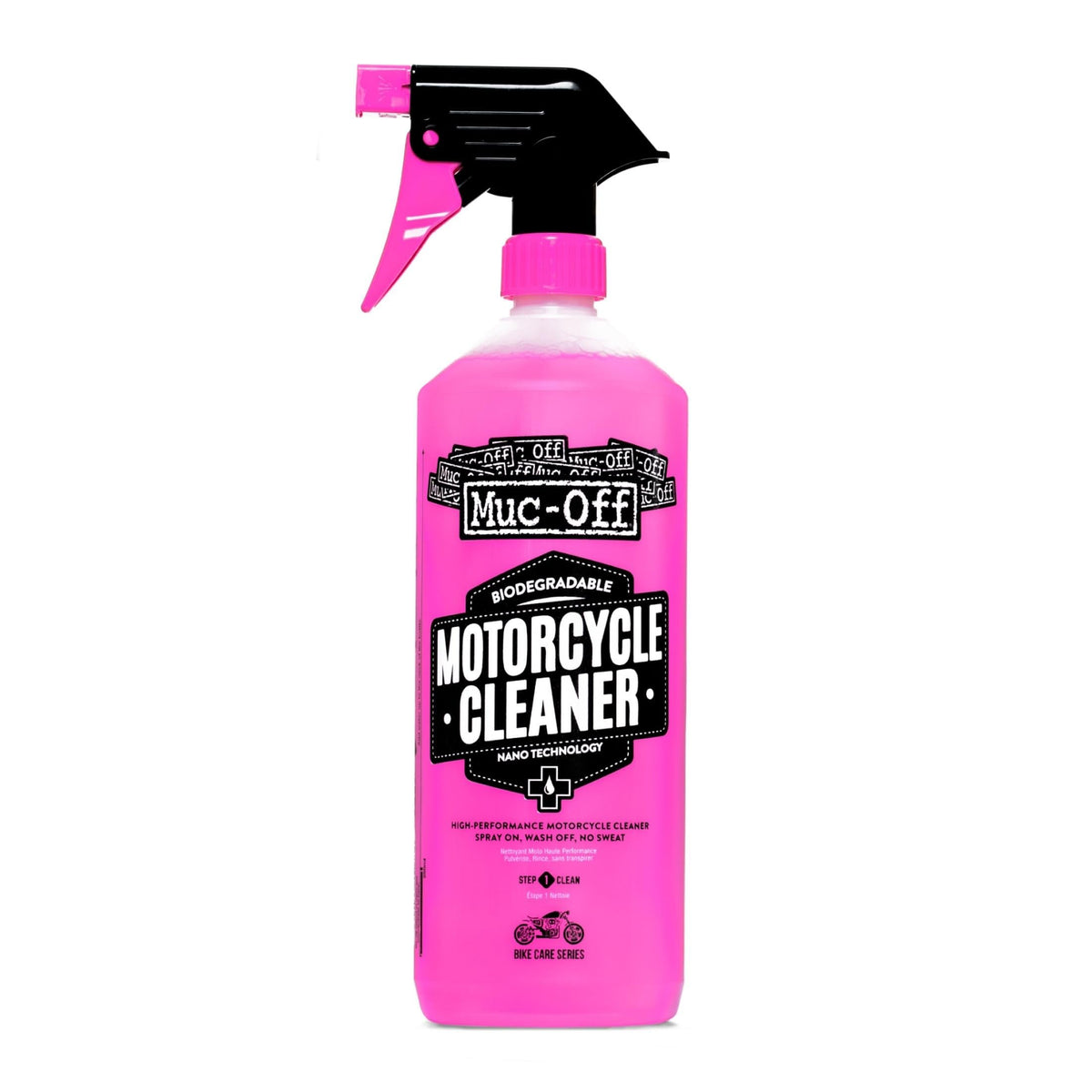 Muc-Off front label on 1L bottle showing product name and benefits