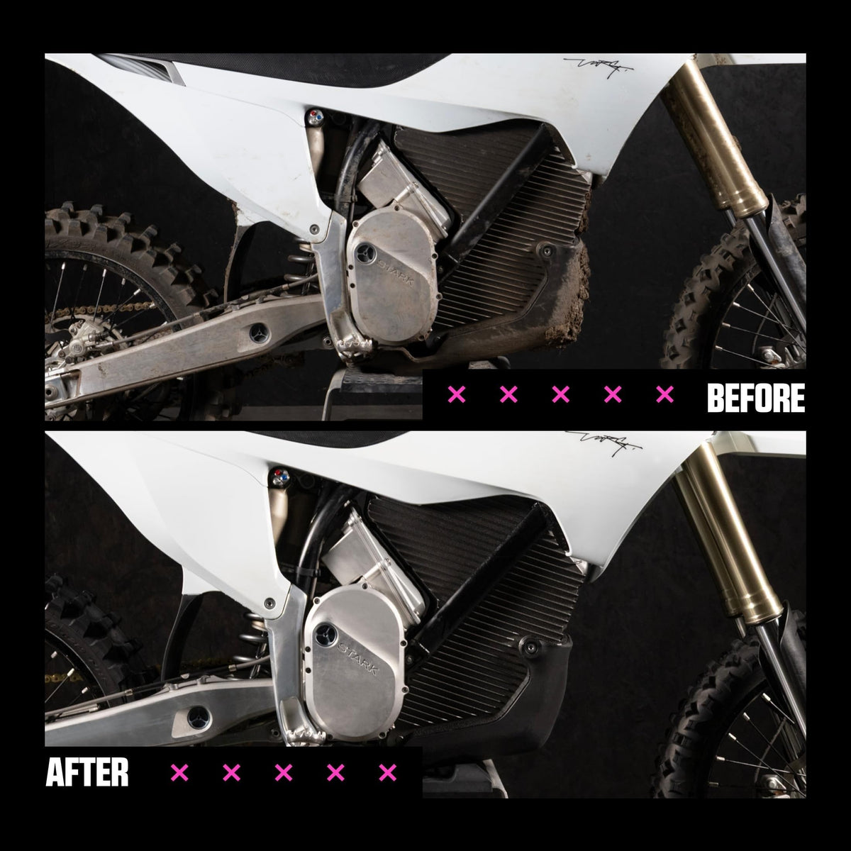 Muc-Off pouring 5L refill into a spray bottle for workshop efficiency