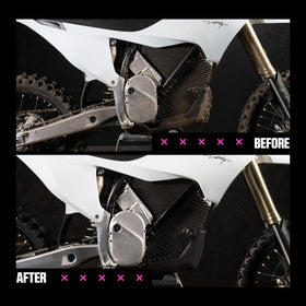Muc-Off pouring 5L refill into a spray bottle for workshop efficiency