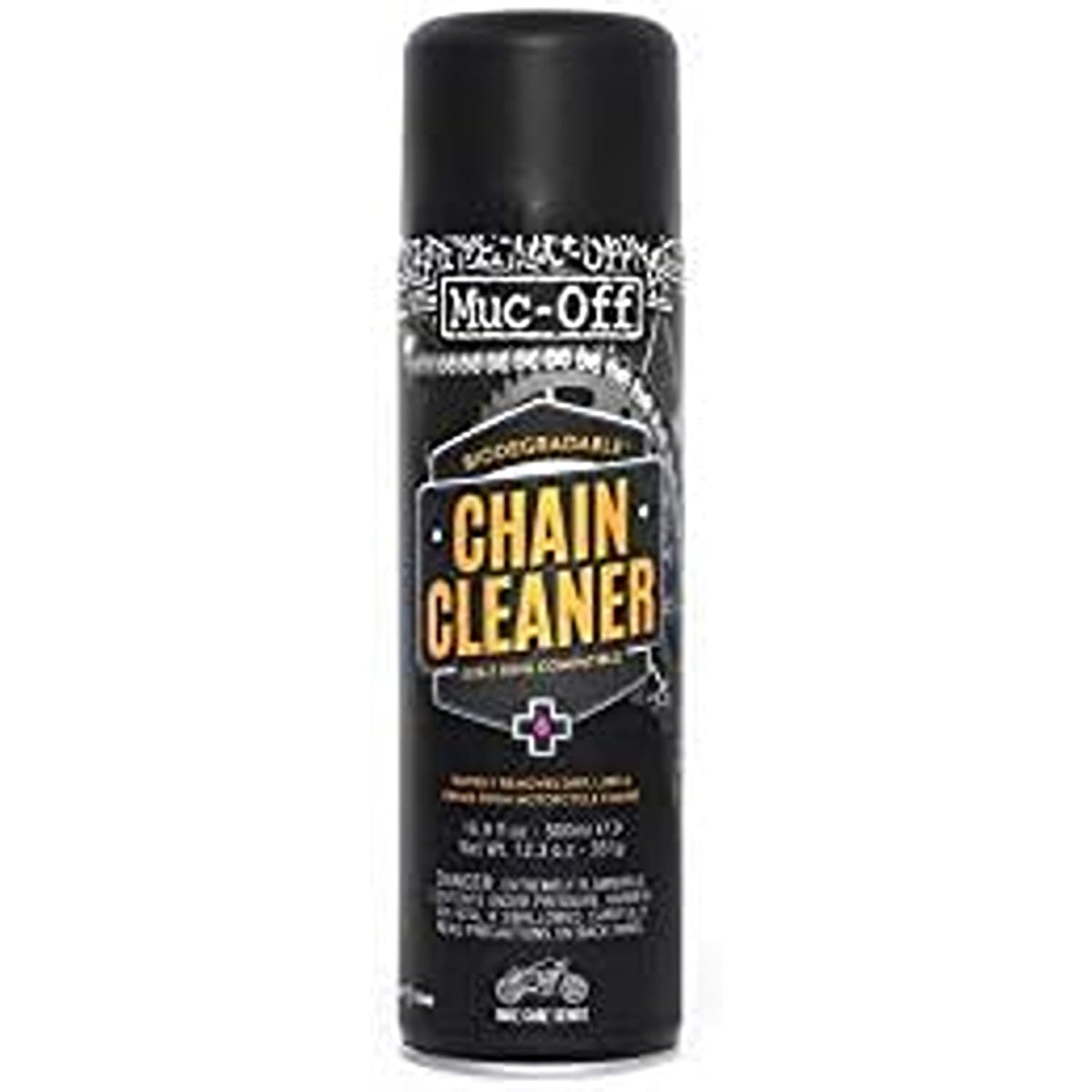 Muc-Off motorcycle protectant can close-up showing product for trims