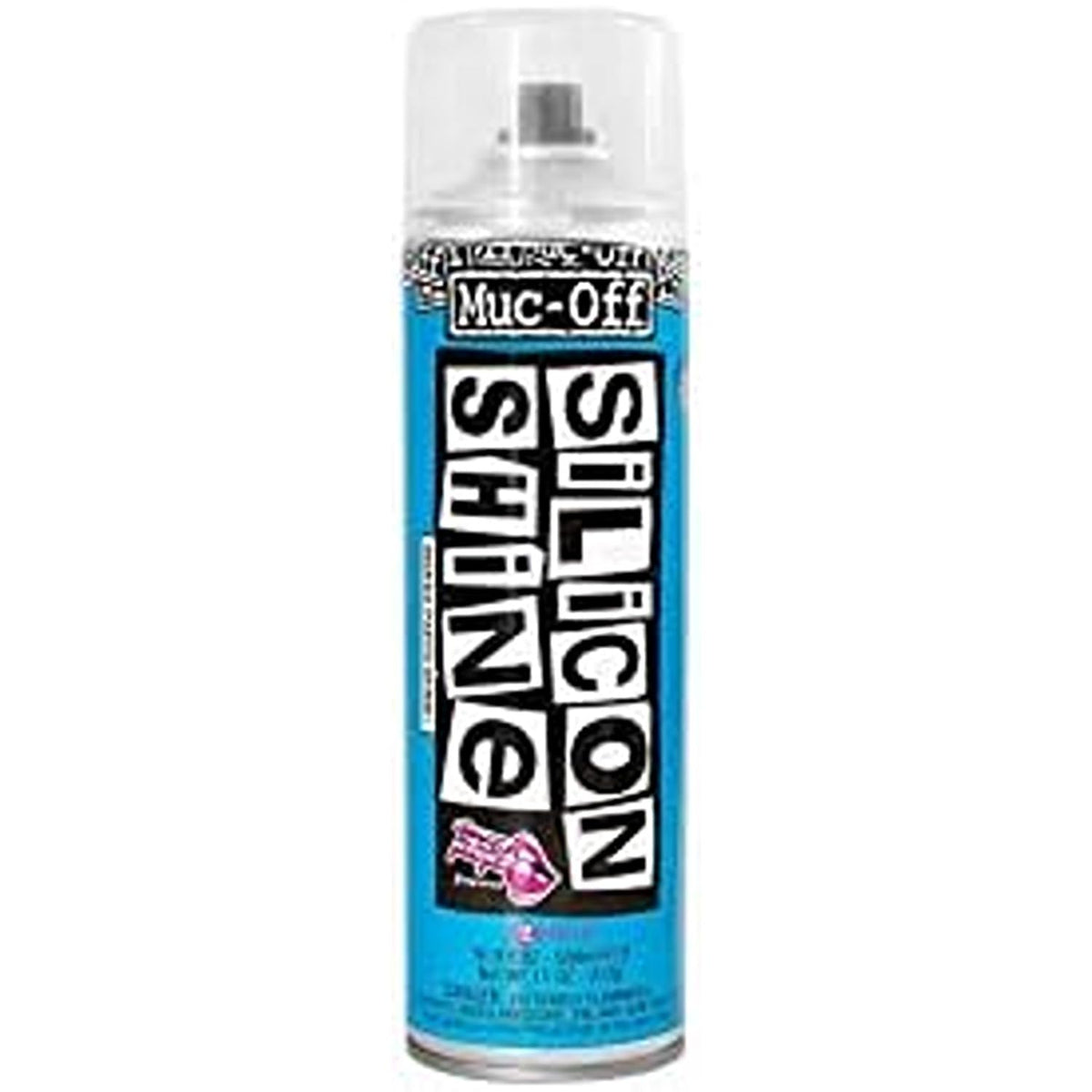 Muc-Off silicone shine spraying onto fairing for glossy protective finish