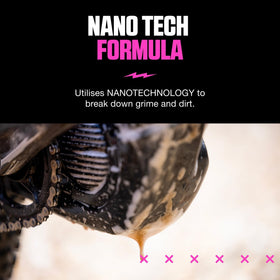 Muc-Off being sprayed onto bike frame showing fast grime removal benefit